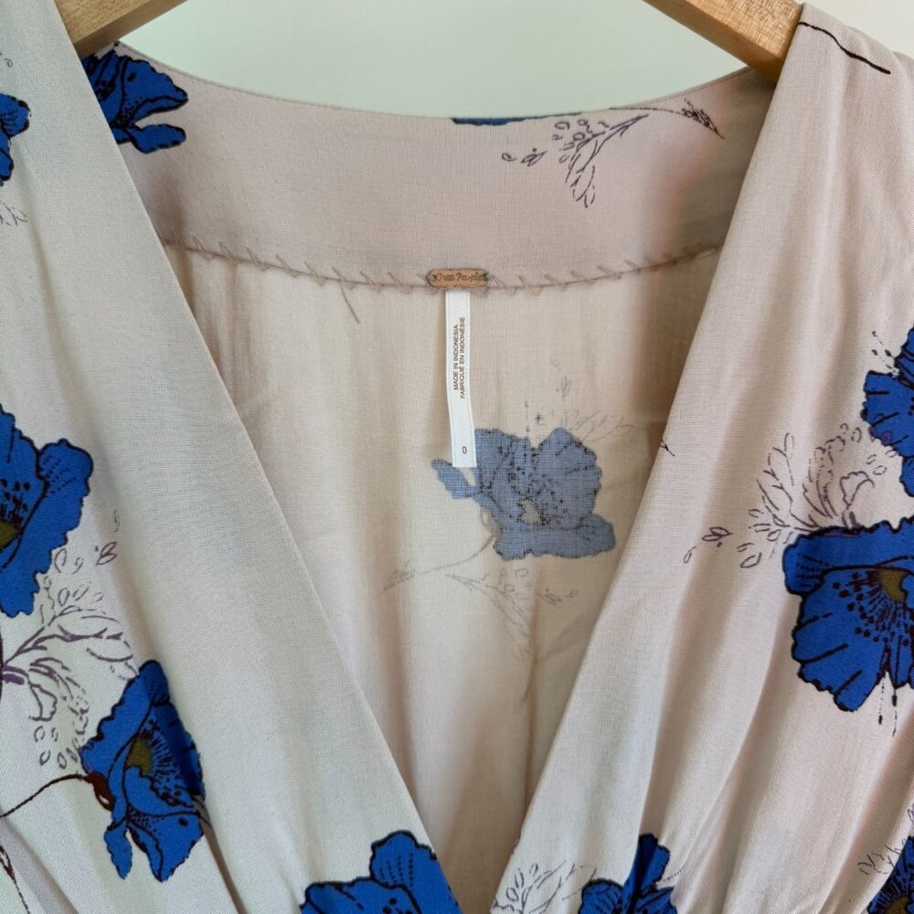Free People Cream & Blue Floral Melanie Draped Floral Mini Dress - Picture 5 of 12